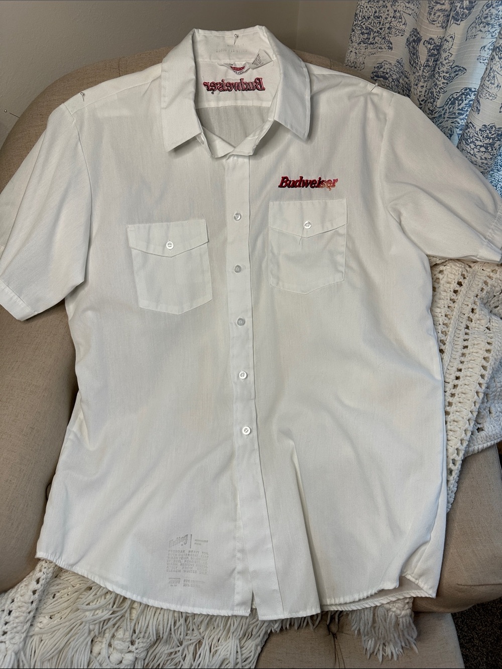 Vintage Budweiser short sleeve button up delivery uniform shirt, men’s 17-17 1/2
